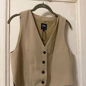 Zara Tan Suit Vest top medium NWOT